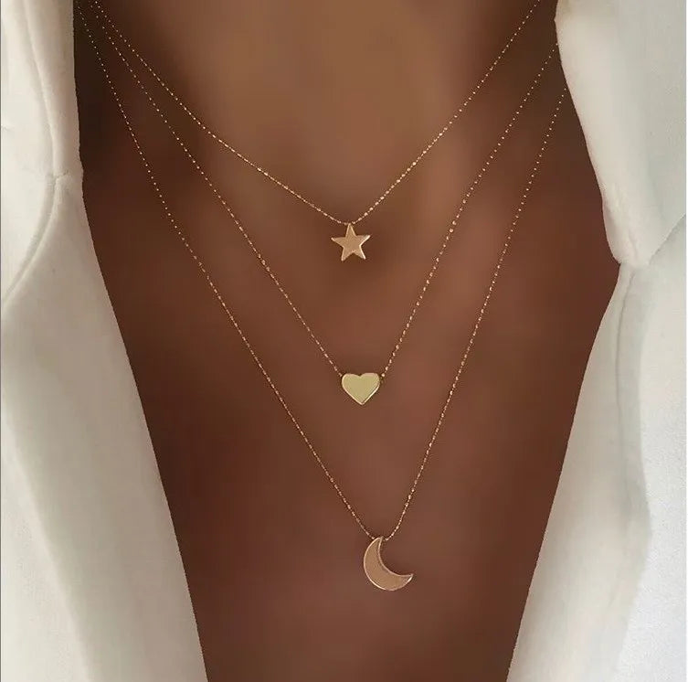 Gold Heart-Shaped Trendy Multi-Layer Necklaces