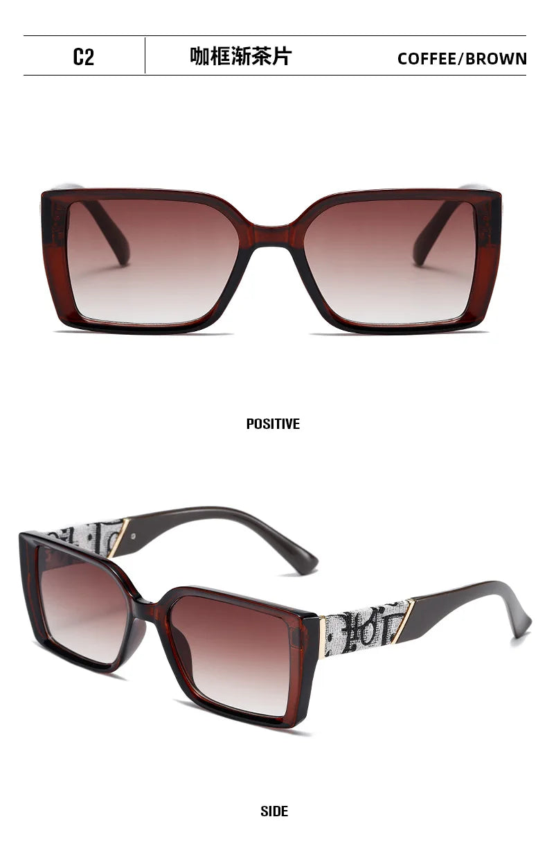 Letter Square Retro Tinted Rectangle Sunglasses