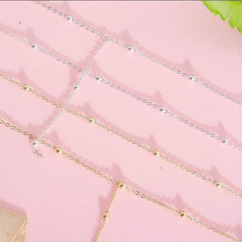 Trendy 925 Sterling Silver Double Layer Bead Necklace