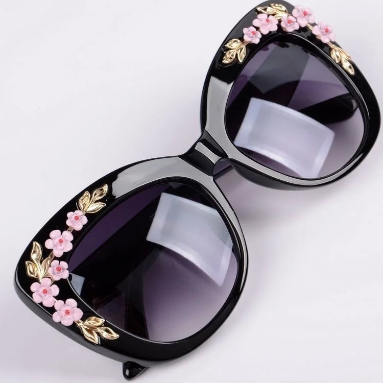 Rose Flower Cat Eye Queen Oversize Sunglasses