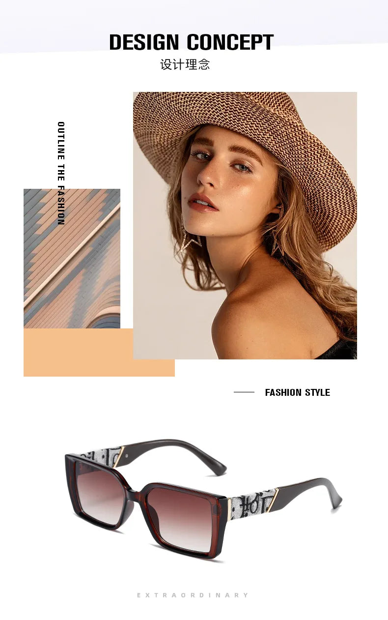 Letter Square Retro Tinted Rectangle Sunglasses