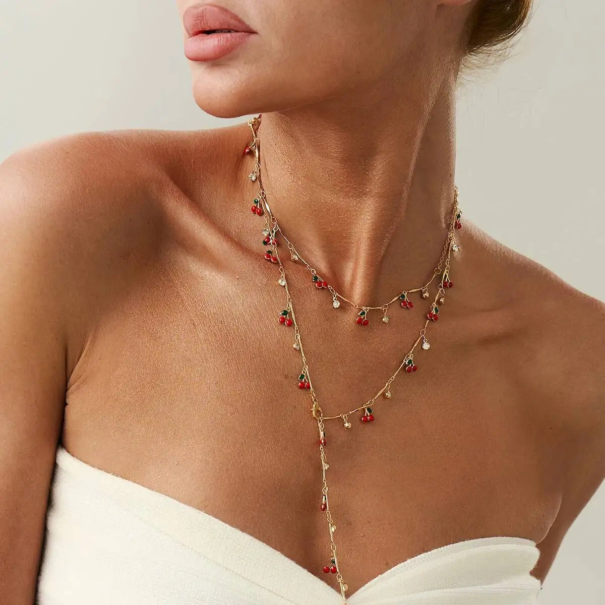 Romantic Cherry Long Chain Necklace