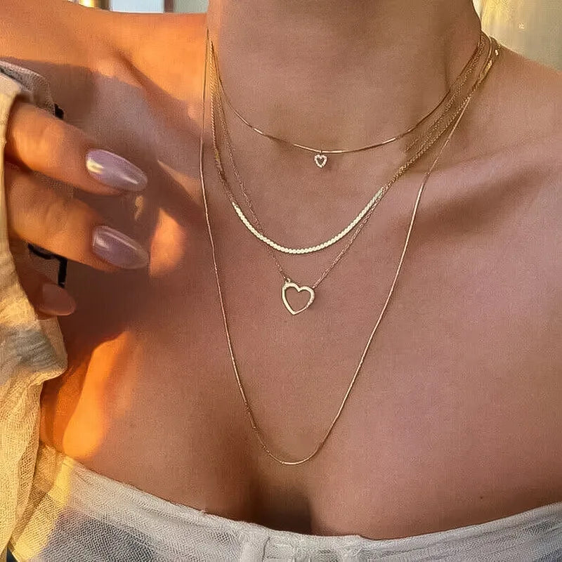 Gold Heart-Shaped Trendy Multi-Layer Necklaces