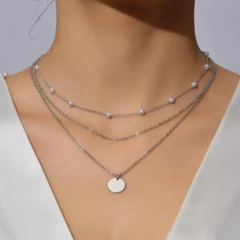 Crystal Pearl Layered Collar Necklace