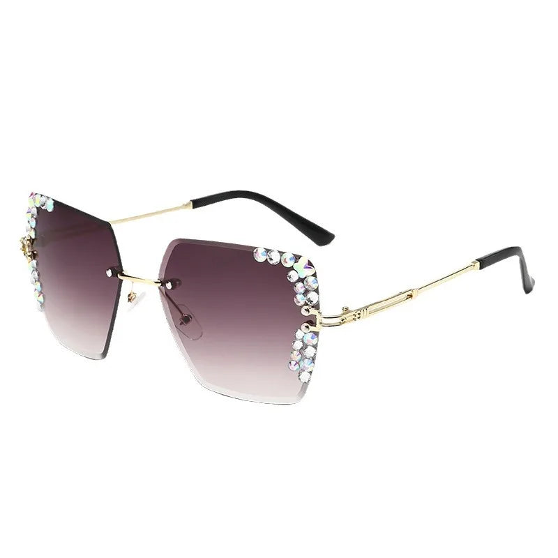 Fashionable square frameless  glasses with crystal decoration