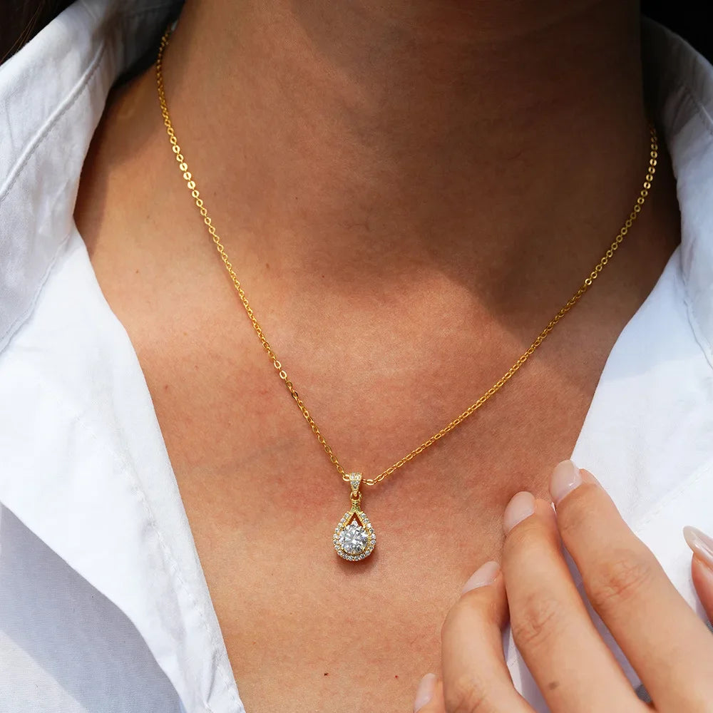 Luxury 100% Real 18k Gold Drop Moissanite Necklace