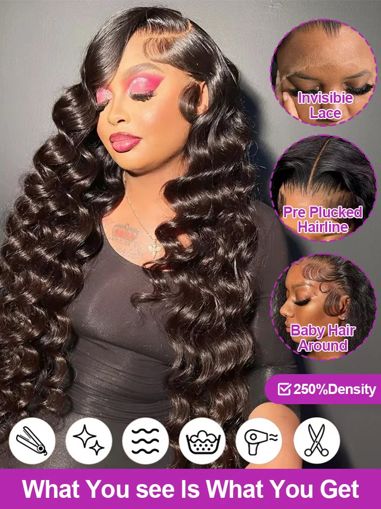 13x6 Loose Lace Front Human Hair Wigs | 250% Transparent 30, 40 Inch