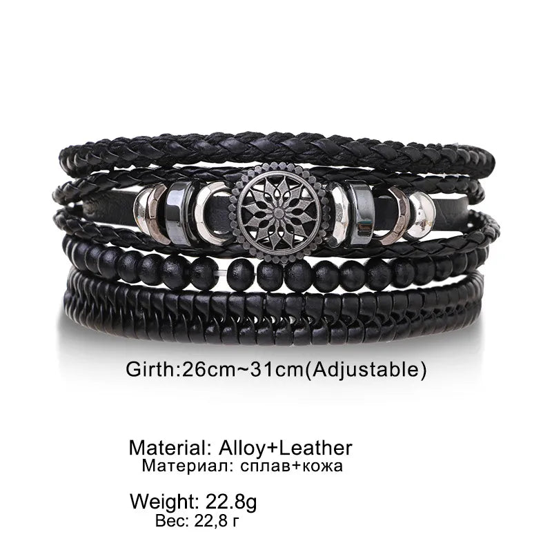 4Pcs/ Set Braided Leather Bracelets