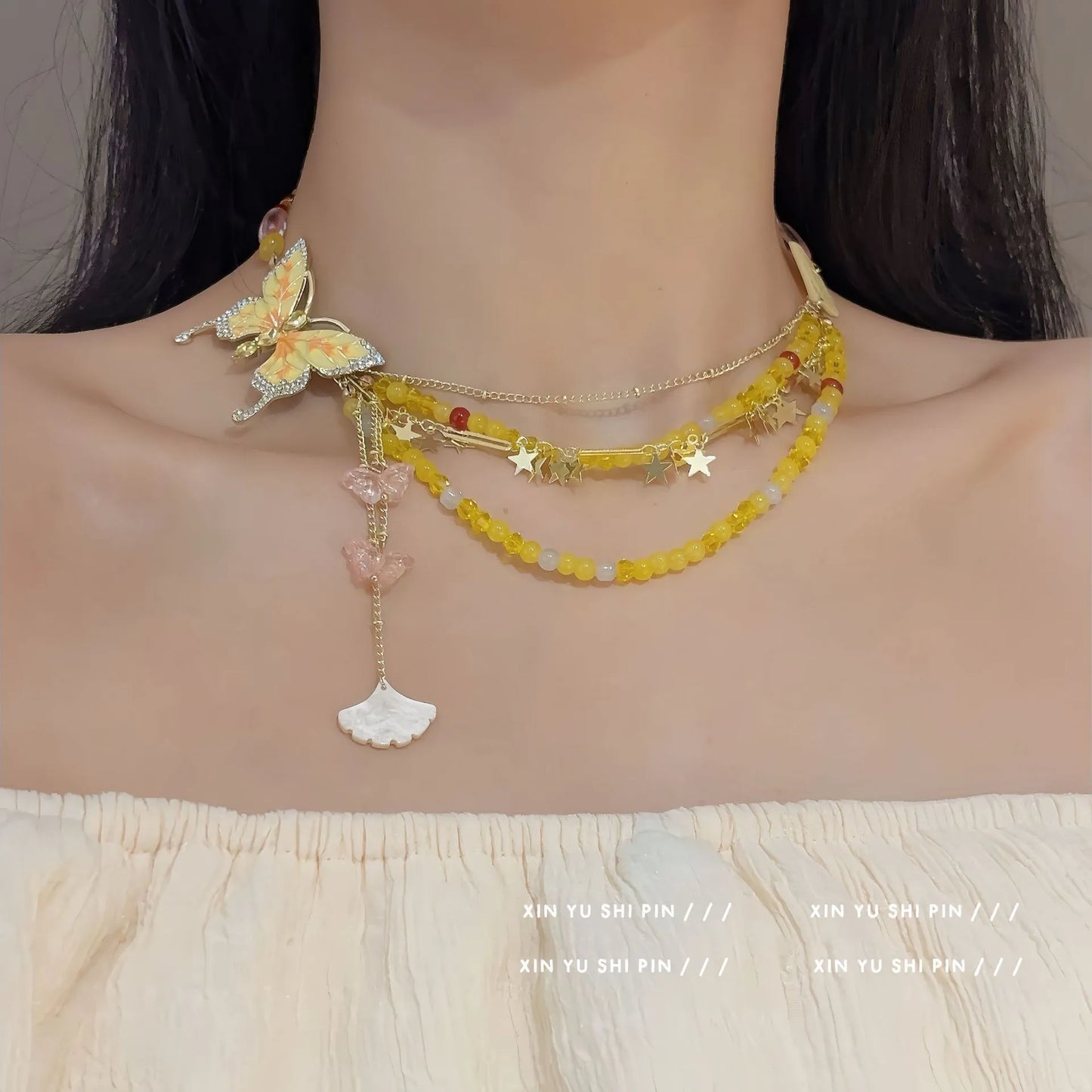 Butterfly Tassel Beaded Necklace