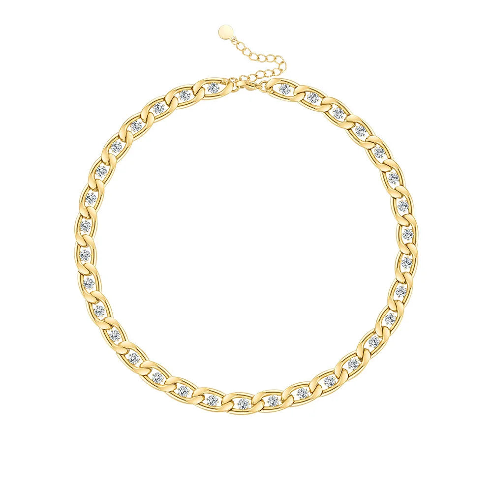 Luxurious Stainless Steel Zircons Gold Necklace