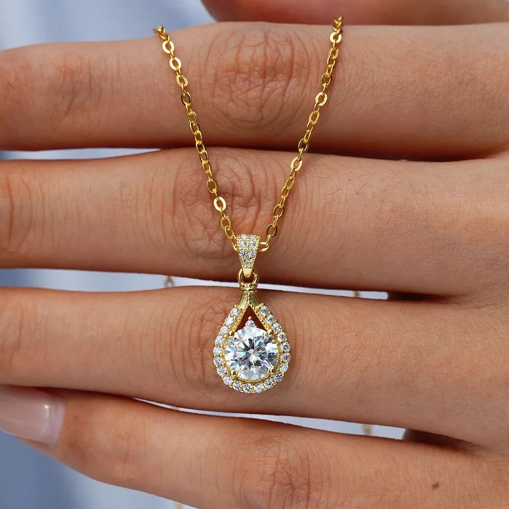 Luxury 100% Real 18k Gold Drop Moissanite Necklace