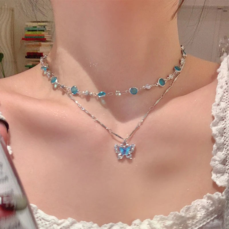 Romantic Blue Crystal Necklace Fine Jewelry