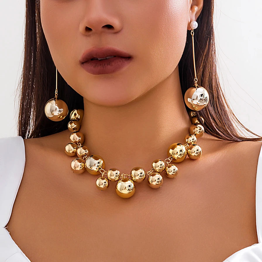 Ball Bead Chain Necklace & Drop Earrings
