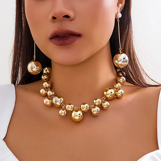 Ball Bead Chain Necklace & Drop Earrings