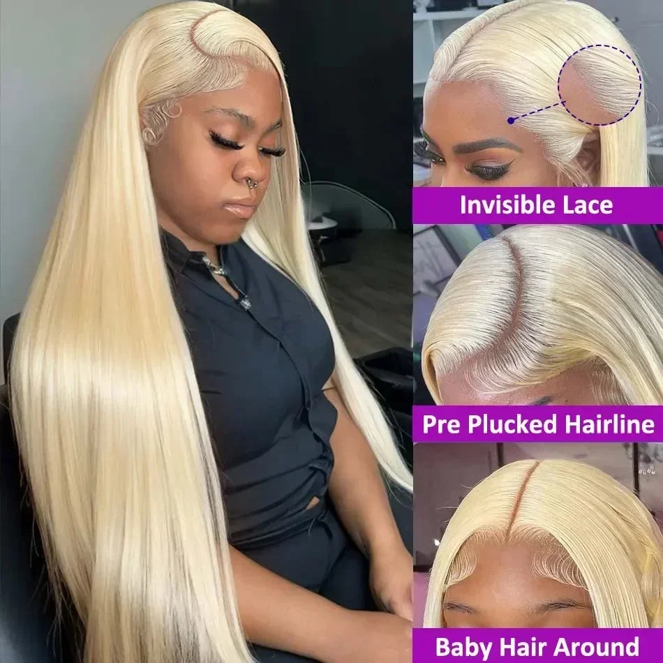 13x4 13x6 Full Frontal Lace 613 Blonde Colored Straight Human Hair Wigs Lace Front Wigs For Women 34 36 Inch