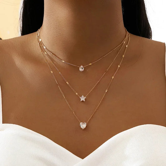 3Pcs/Set Love Heart Pendant Necklace