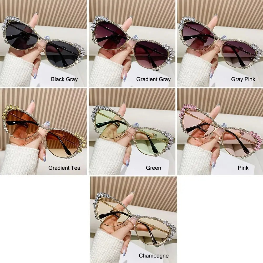 Cat-Eye Rhinestone Embellished Metal Sunglasses