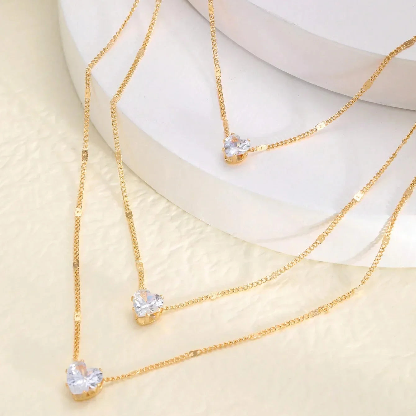 3Pcs/Set Vintage Rhinestone Heart Pendant Necklace Set for Women Multilayer Thin Chain Choker Bridal Jewelry