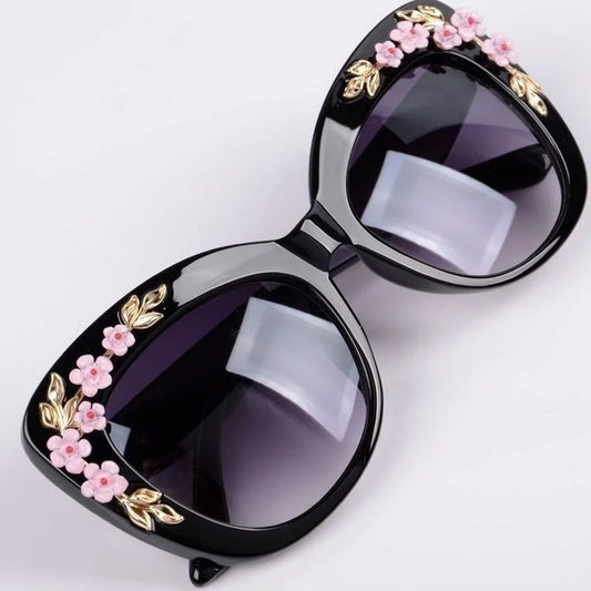 Rose Flower Cat Eye Queen Oversize Sunglasses