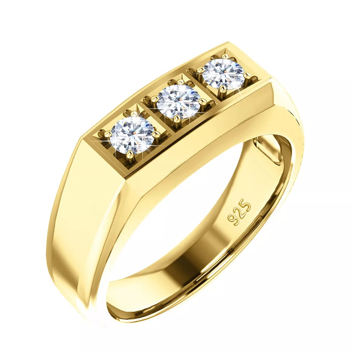 Thick 3 Stone Moissanite 925 18K Gold Plated