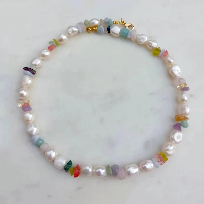 Tourmaline Natural Pearl Charm Gold-Colored Necklace