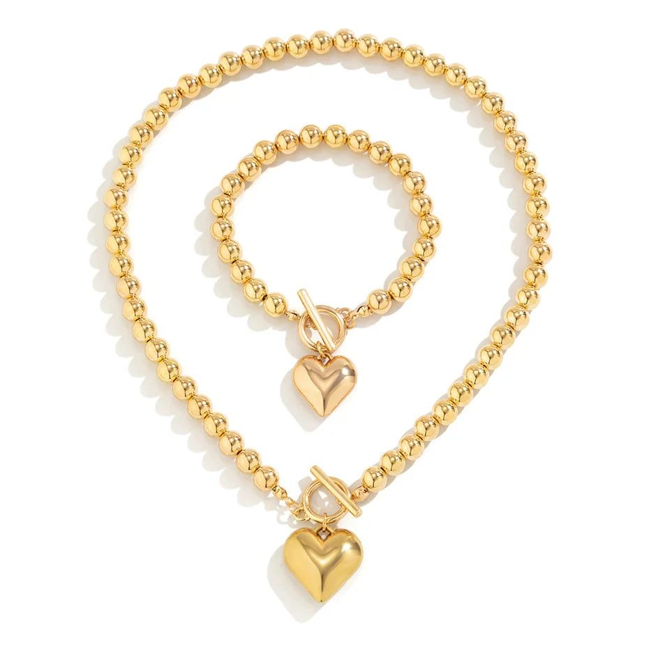 Love Heart Choker Necklace and Bracelets Set