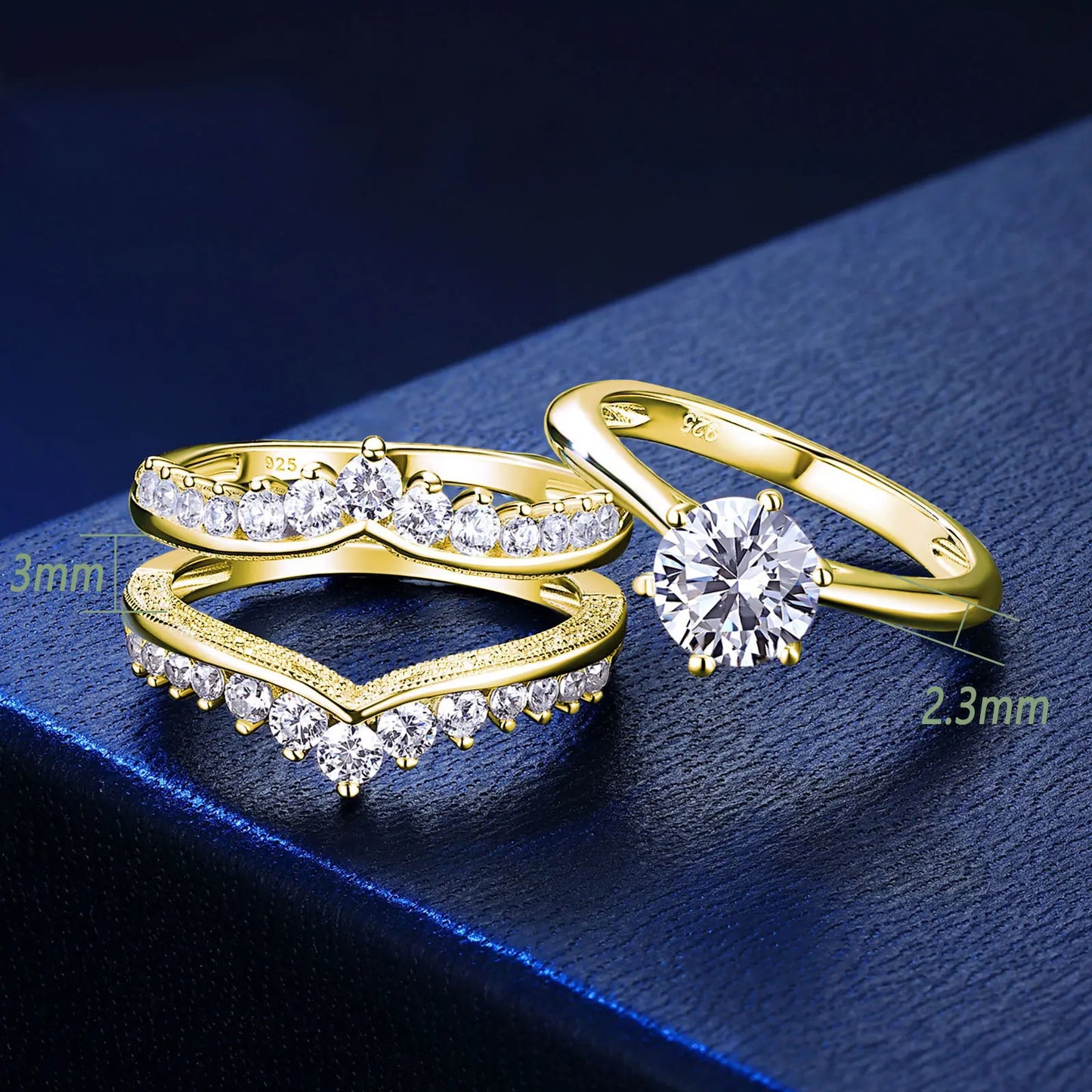 14k Yellow Gold Bridal Ring Set 2Ct Round Cut AAAAA Cubic Zircon