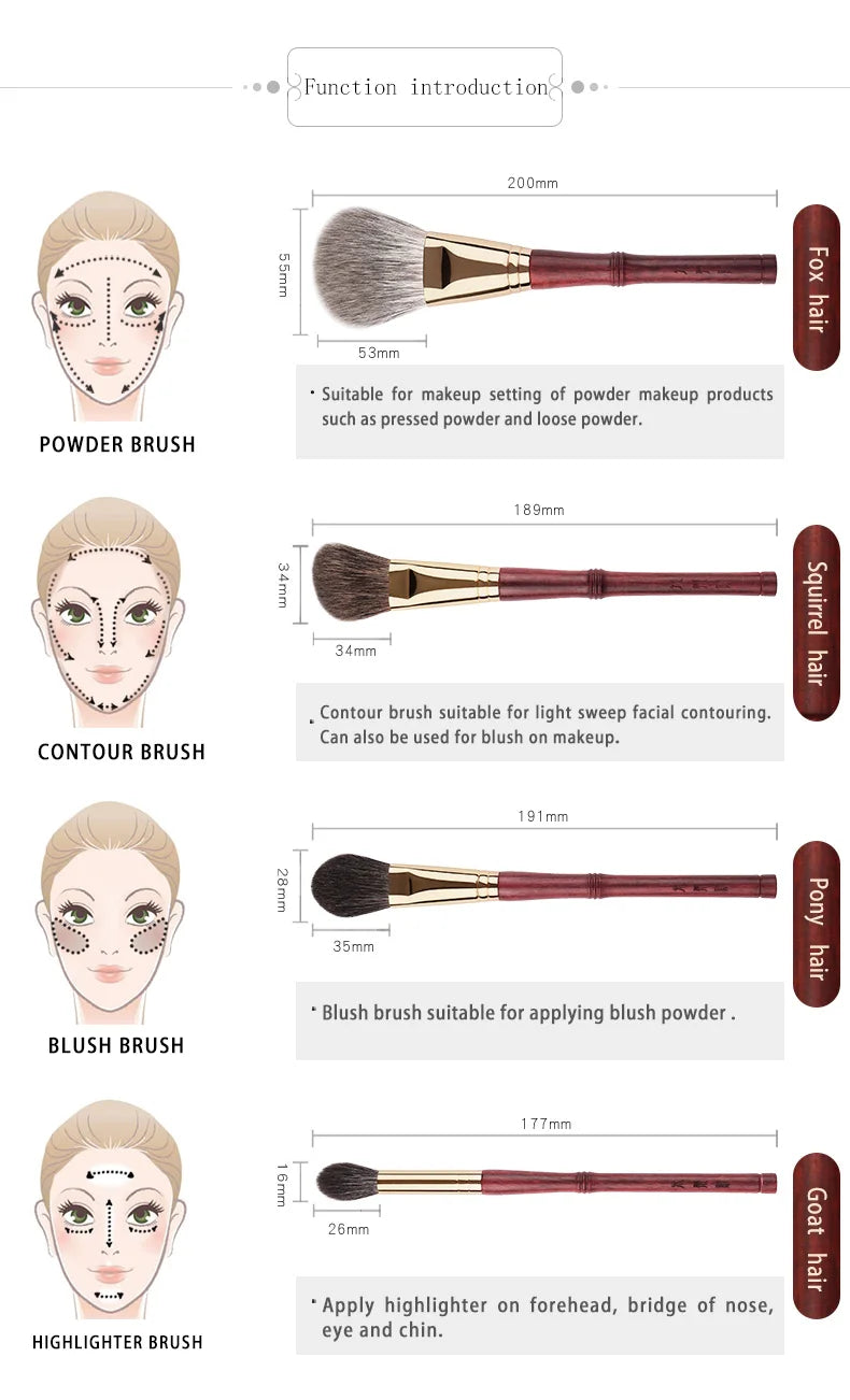 Luxury 9 pcs Professional Makeup Brush Set Rosewood High Grade