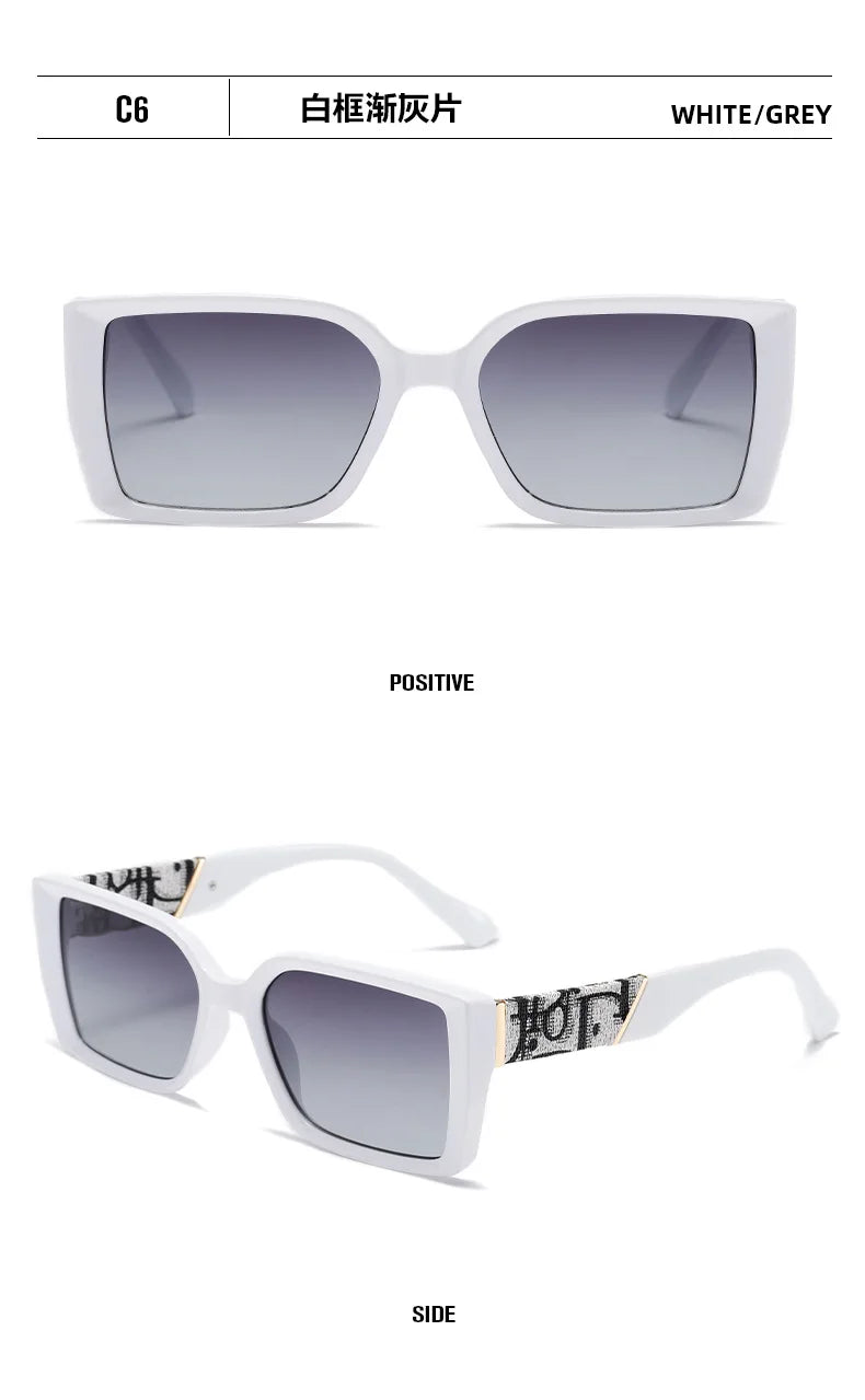 Letter Square Retro Tinted Rectangle Sunglasses