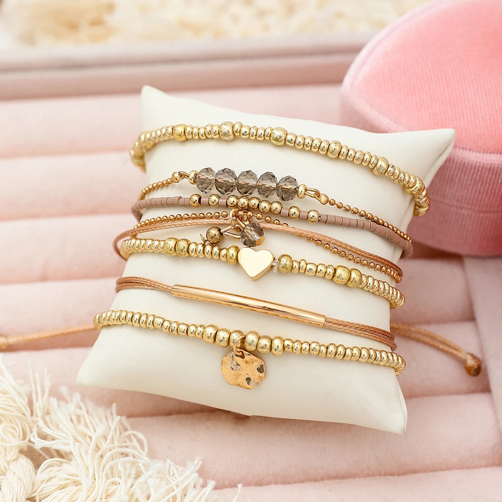 7Pcs/Set Bohemian Style Heart Beads Bracelet