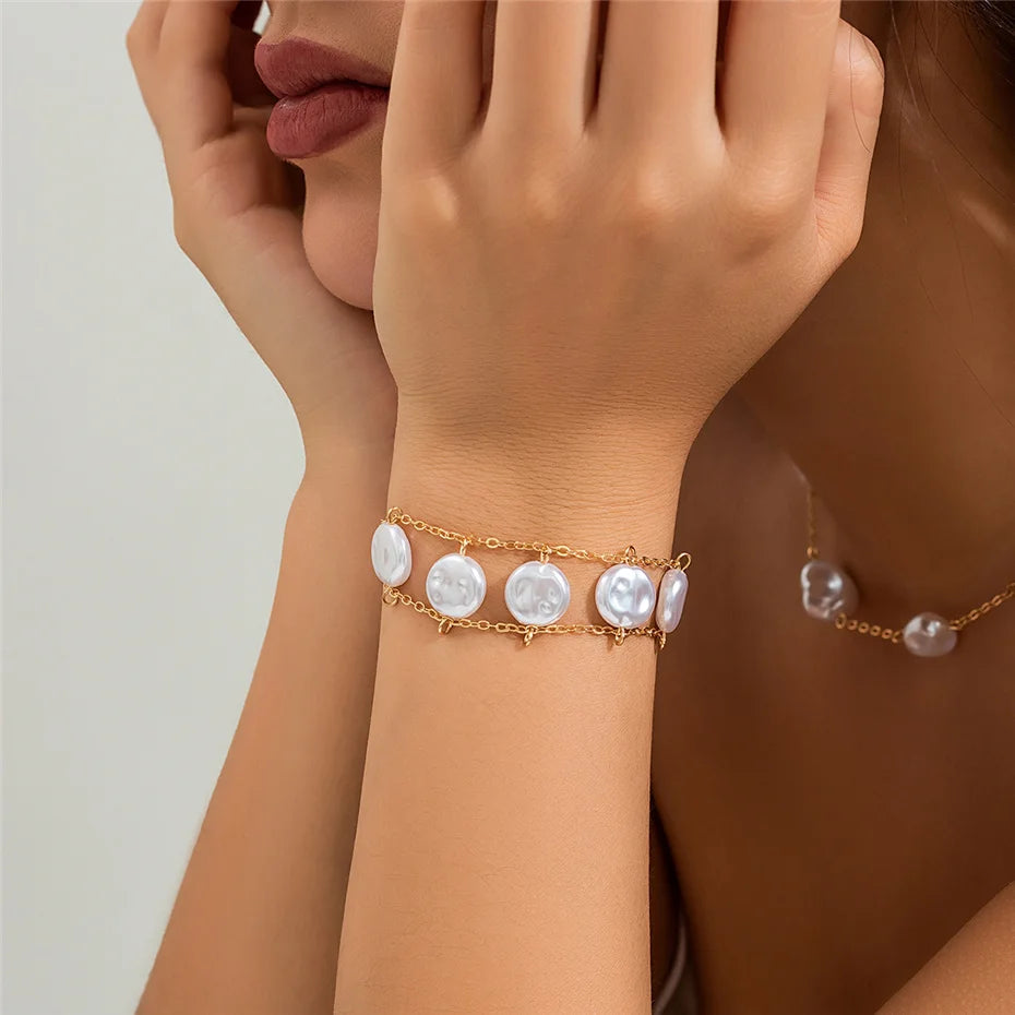 Pearl Chain Necklace and Bracelet Set