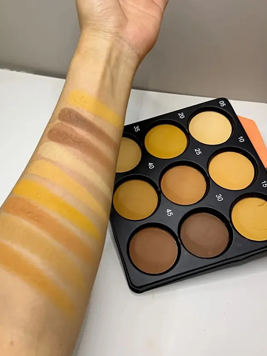 9-Color Dark Bronze Foundation Palette, Contouring, Concealer, Glitter