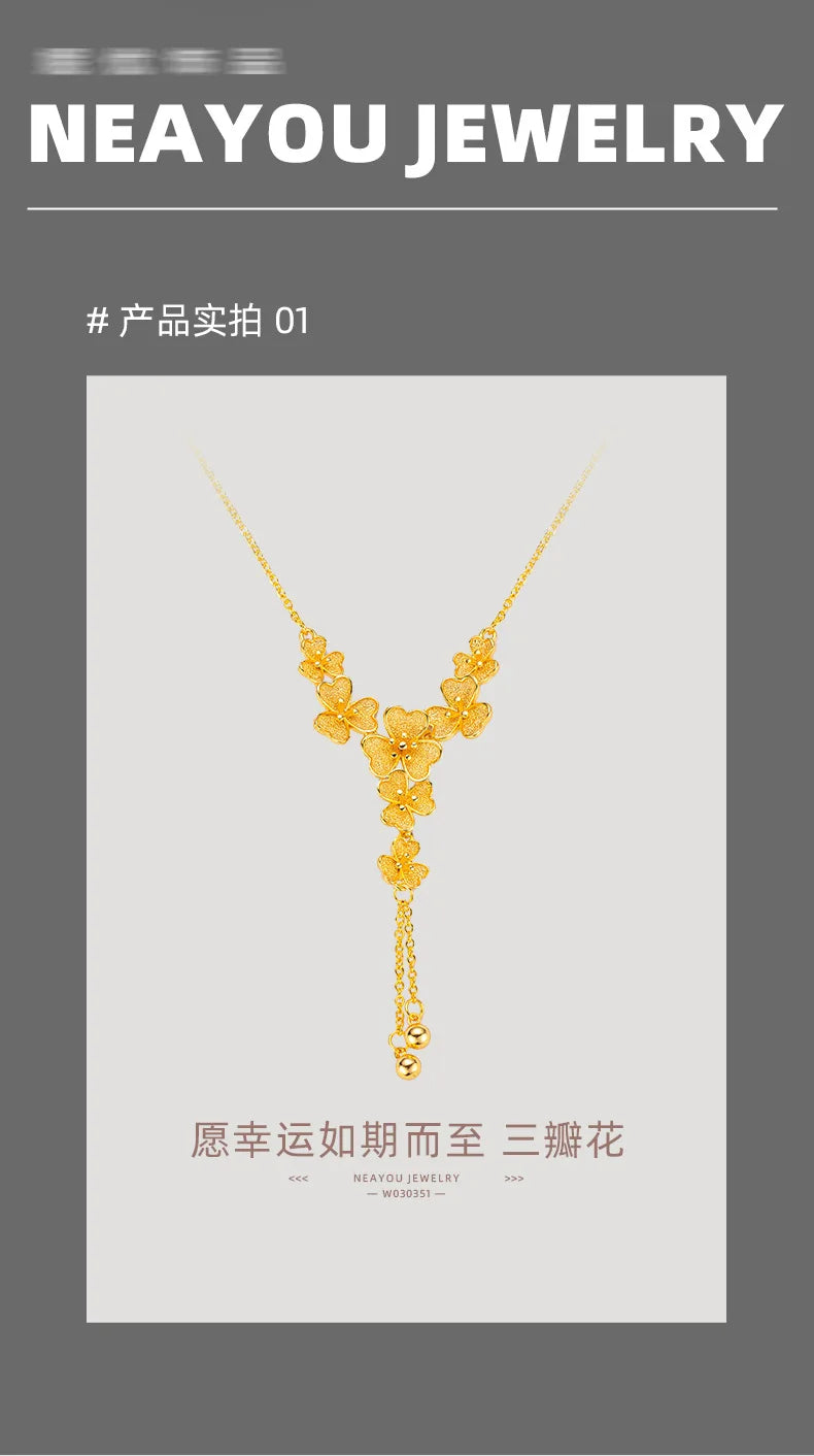 Real Gold 24K three-petaled grass collarbone necklace