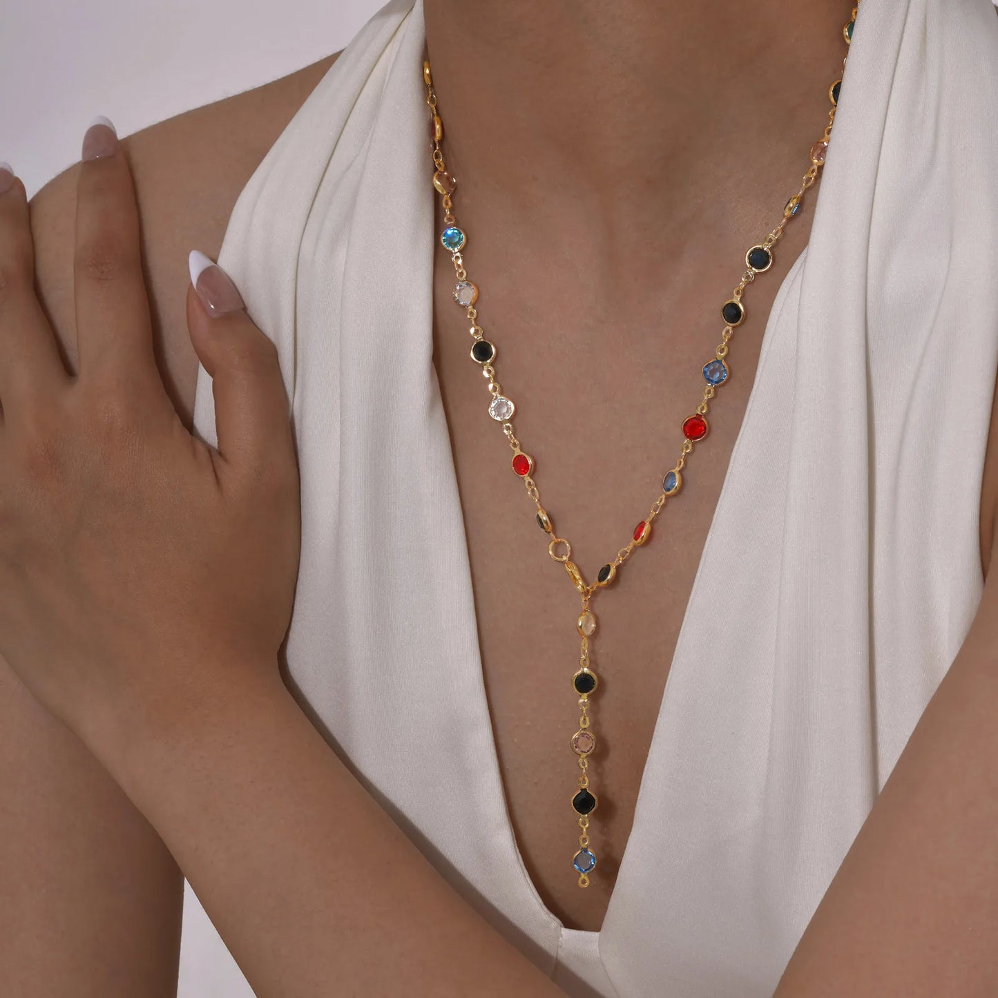 Dainty Colorful Glass Long Y-shaped Necklace