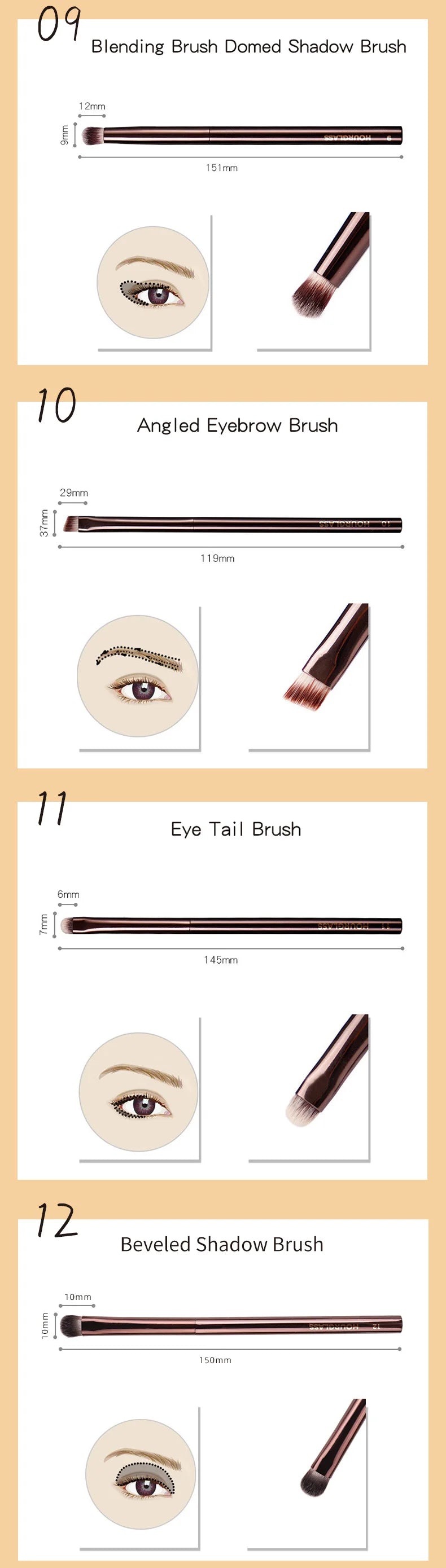 Hourglass Makeup Brushes Powder Foundation | Concealer | Blusher Bronzer | Eye Shadow  |Eyebrow Brush