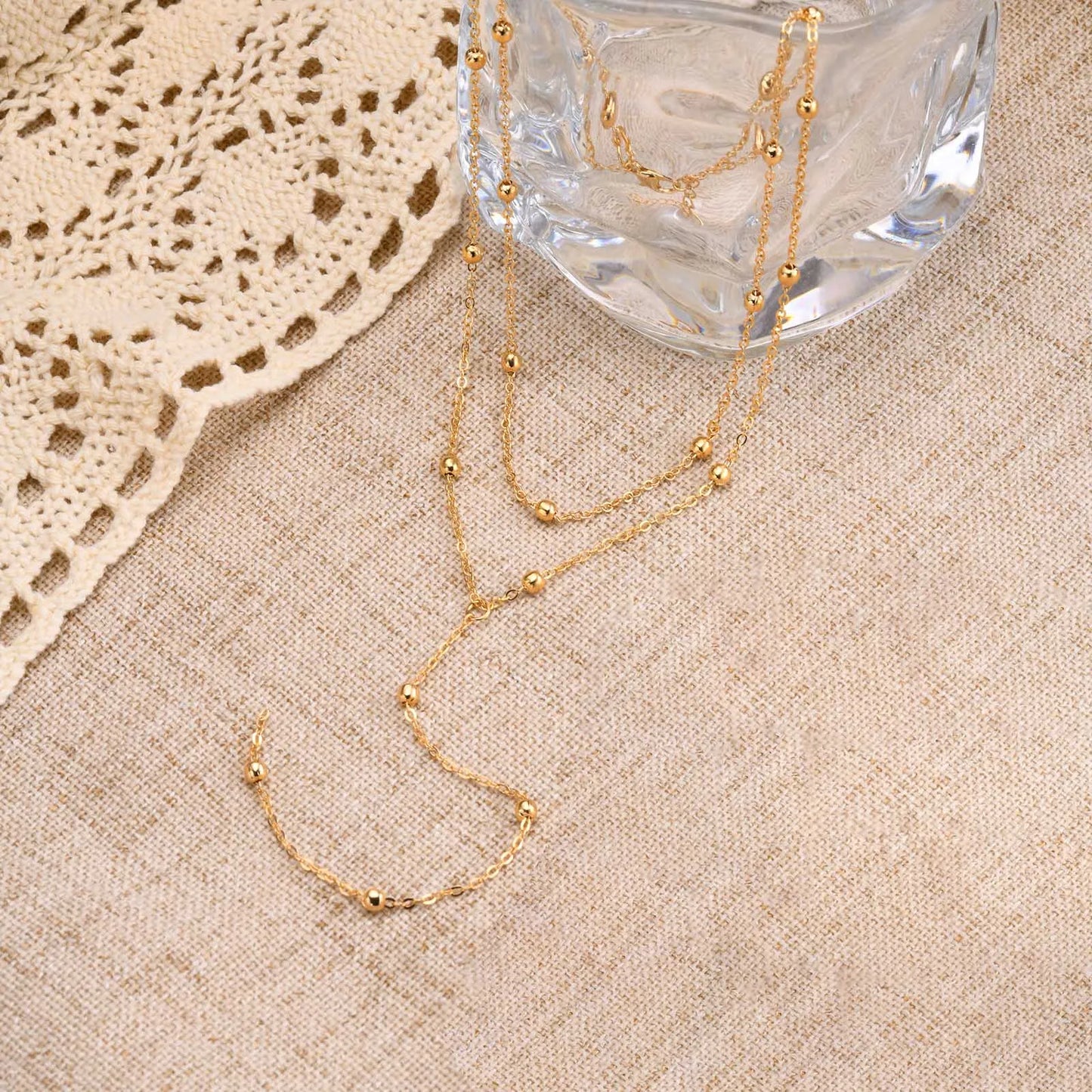 Gold Plated Lariat Necklace Double Layered