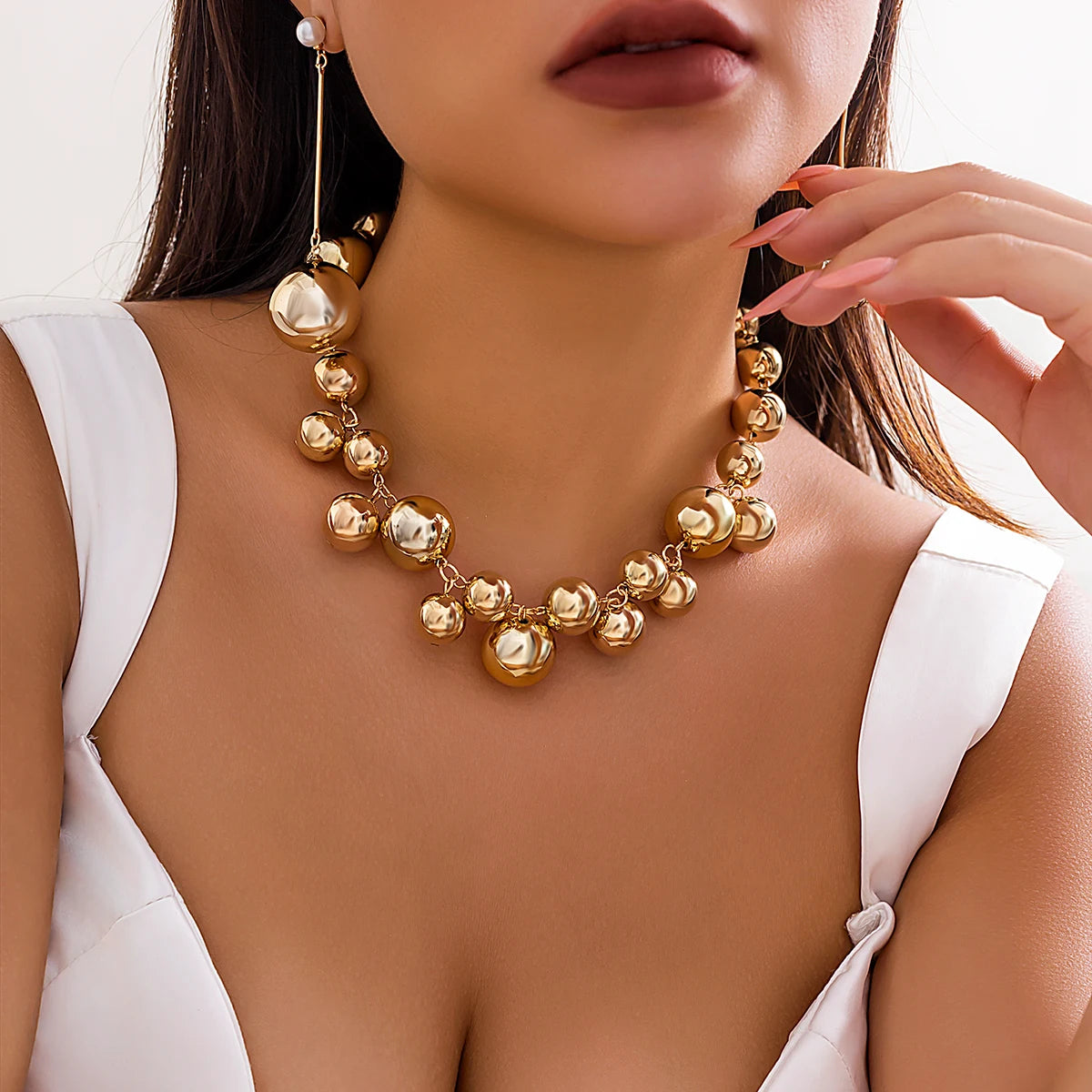 Ball Bead Chain Necklace & Drop Earrings