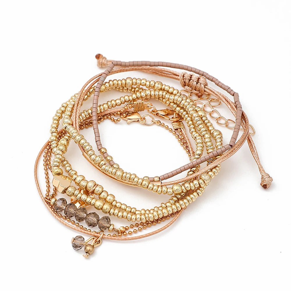 7Pcs/Set Bohemian Style Heart Beads Bracelet