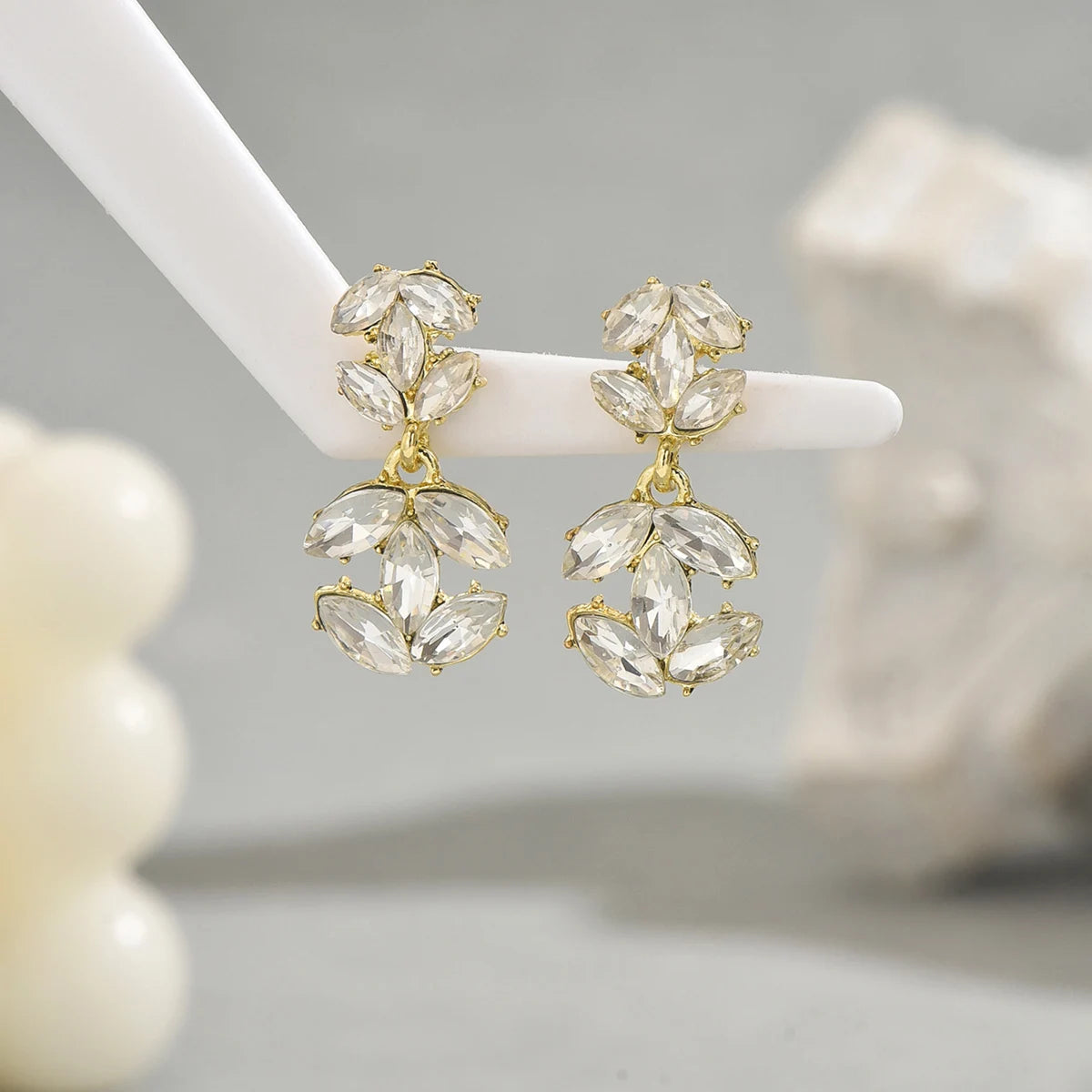 Sparkling Crystal Leaf Shaped Dangle Earrings