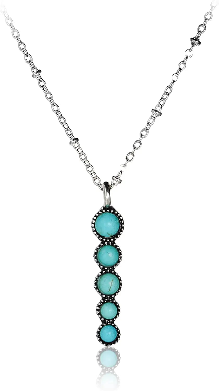 Natural Turquoise Boho Bead Silver Necklace