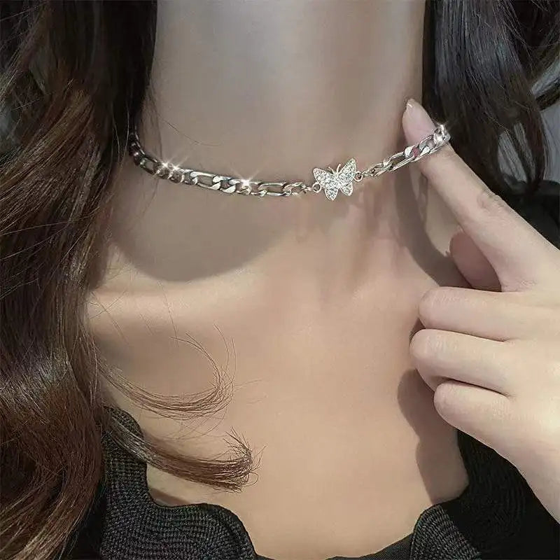 Shiny Butterfly Exquisite Double Layer Necklace