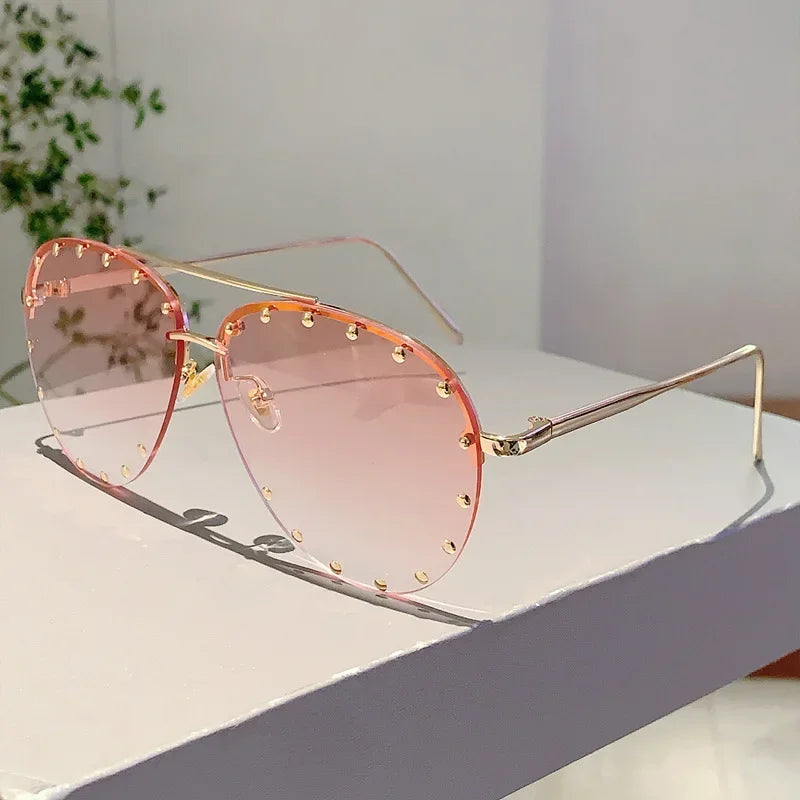 Rimless Luxury Colored Sunglasses - UV400
