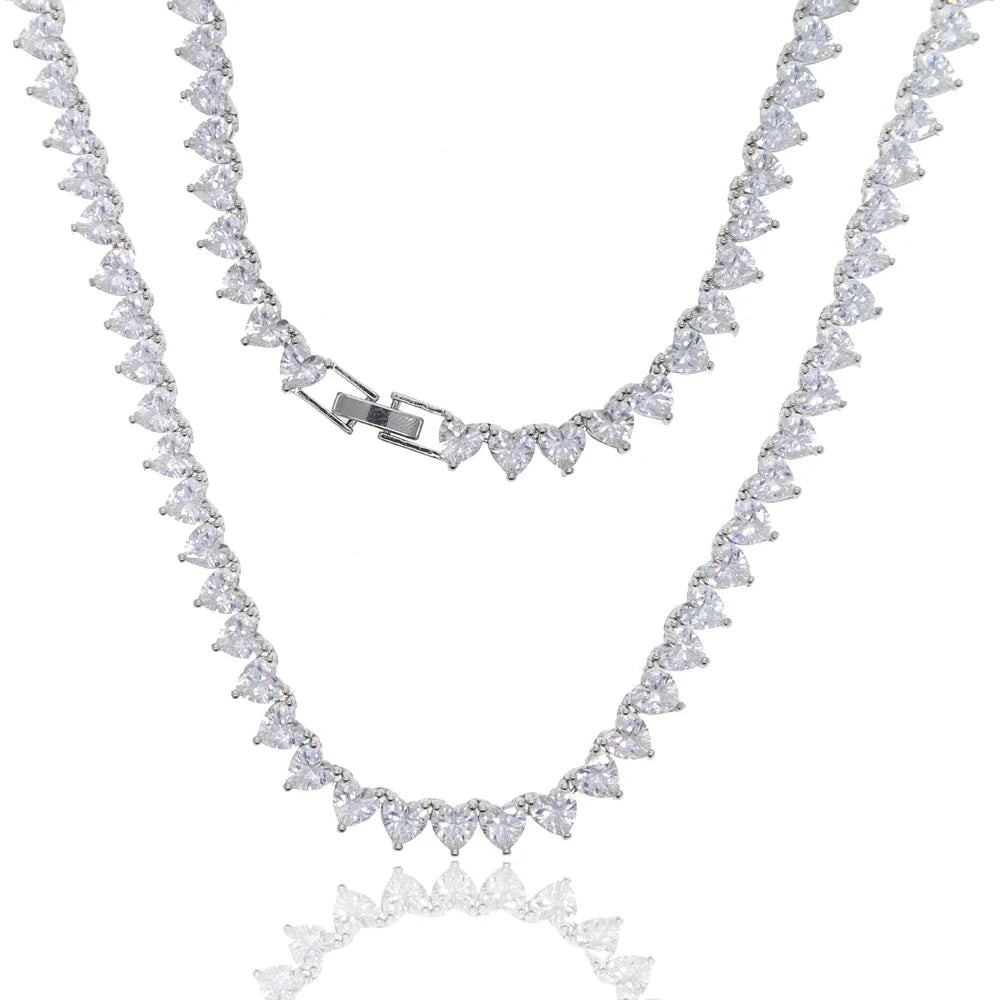 5A heart shape CZ iced out tennis necklace