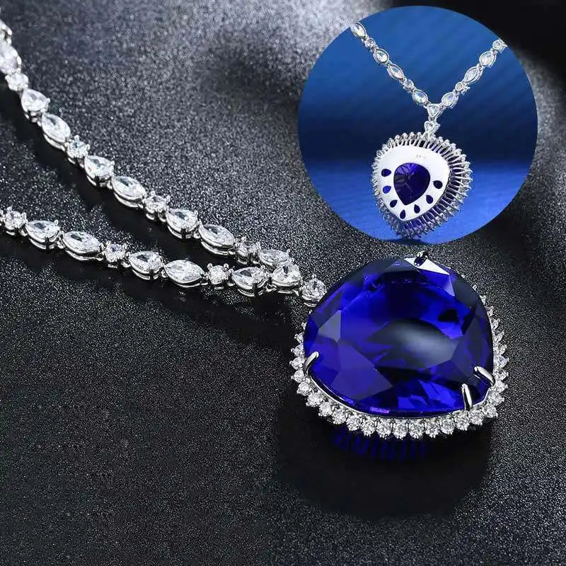 Titanic Heart Of The Ocean Rose Blue Crystal Necklace