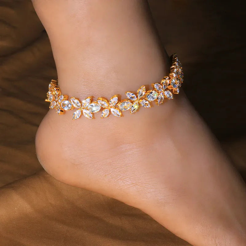 Luxury Flower Full Cubic Zircon Anklet Jewelry Gift
