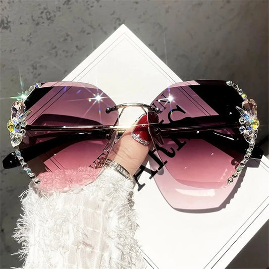 Rimless Trendy Retro Cutting Sunglasses