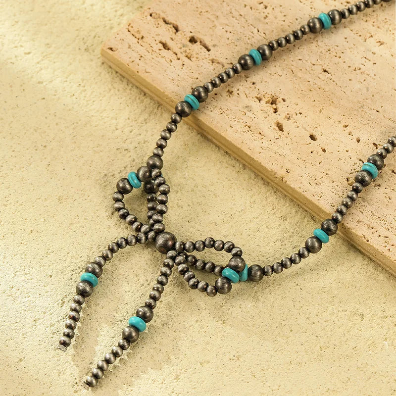 Turquoise Pearl Denim Style Necklace