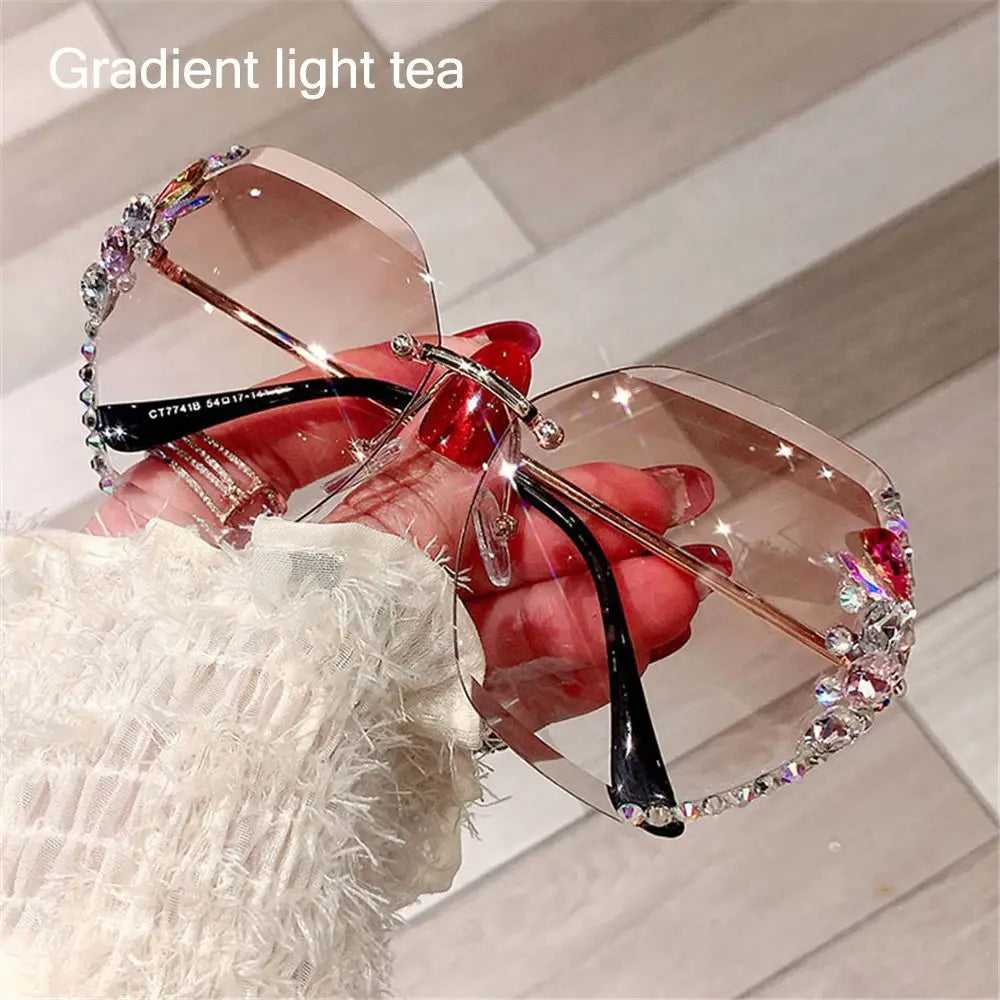 Rimless Trendy Retro Cutting Sunglasses