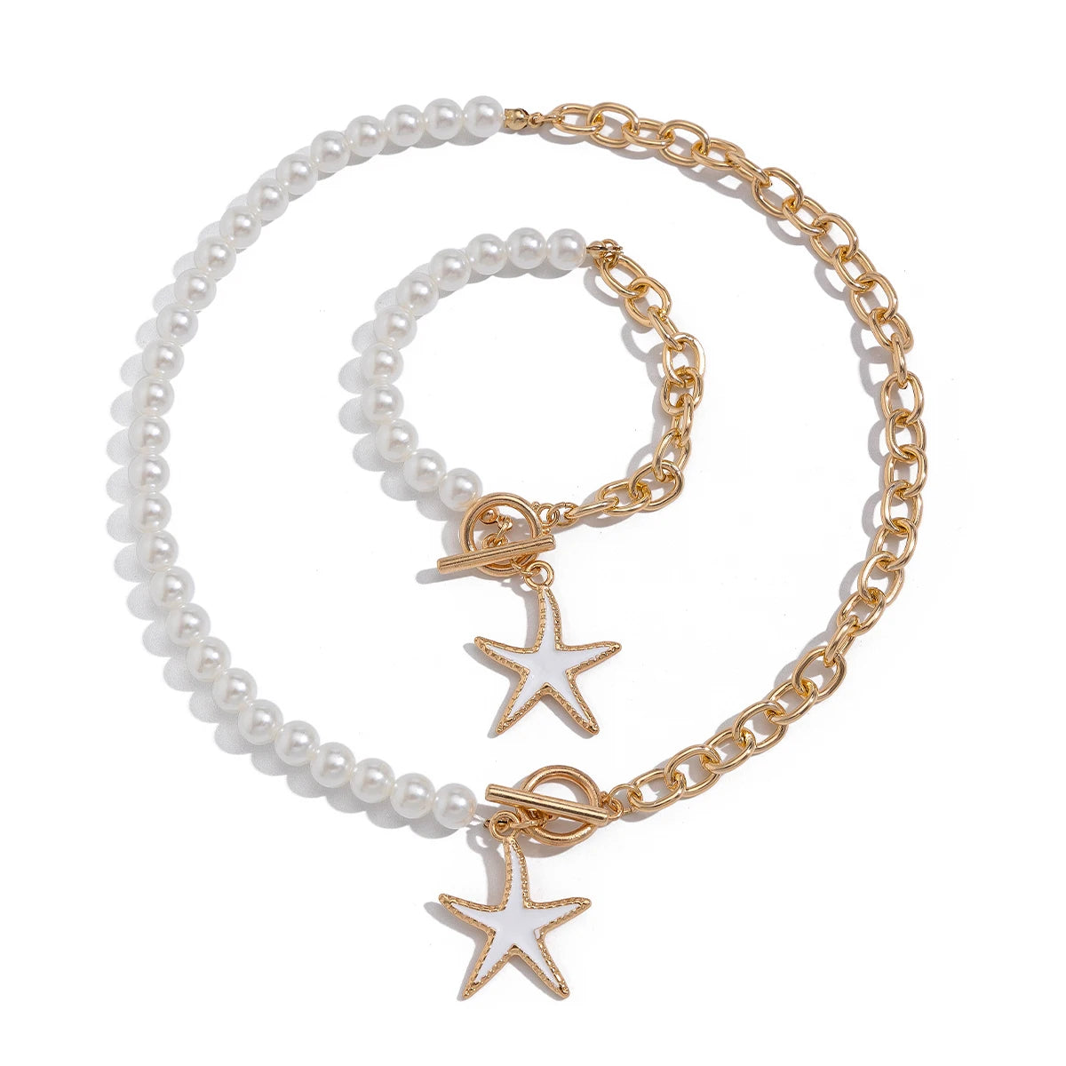 2Pcs Starfish OT Buckle Pendant Necklace Jewelry Set