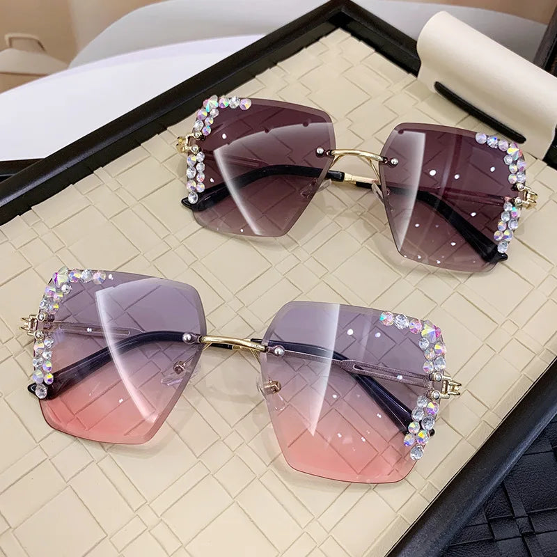 Fashionable square frameless  glasses with crystal decoration
